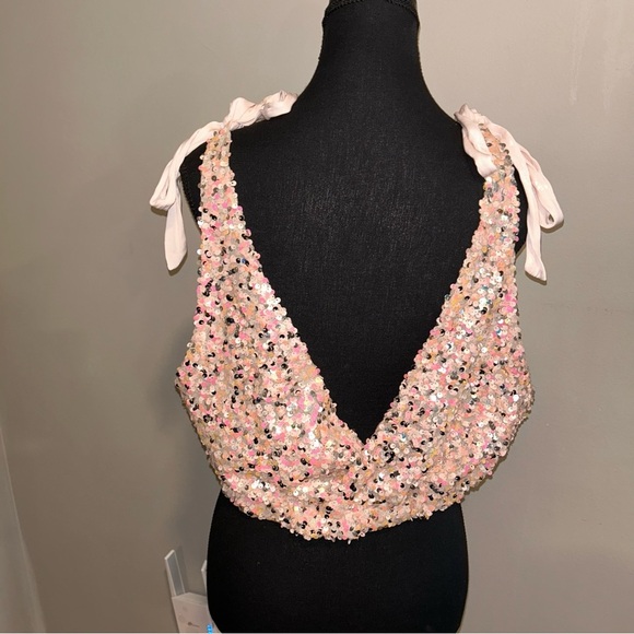 Free People Pink Sequin Crop Top - Picture 4 of 6